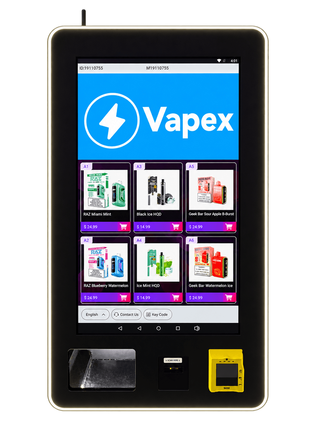 Front view of a VAPEX vending machine